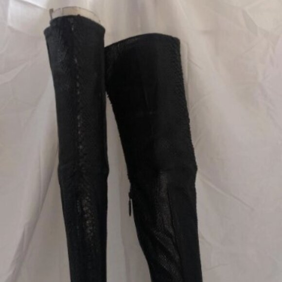 40/US9❤️ BRIAN ATWOOD Black Stretch Snakeskin Over Knee High Heels Thigh Boots - Picture 4 of 16